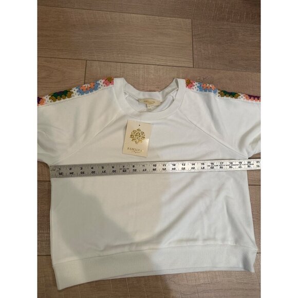 Rainbow Flower Sleeve White Sweatshirt By Rebellion Again - Polyester Womens L - Picture 3 of 8